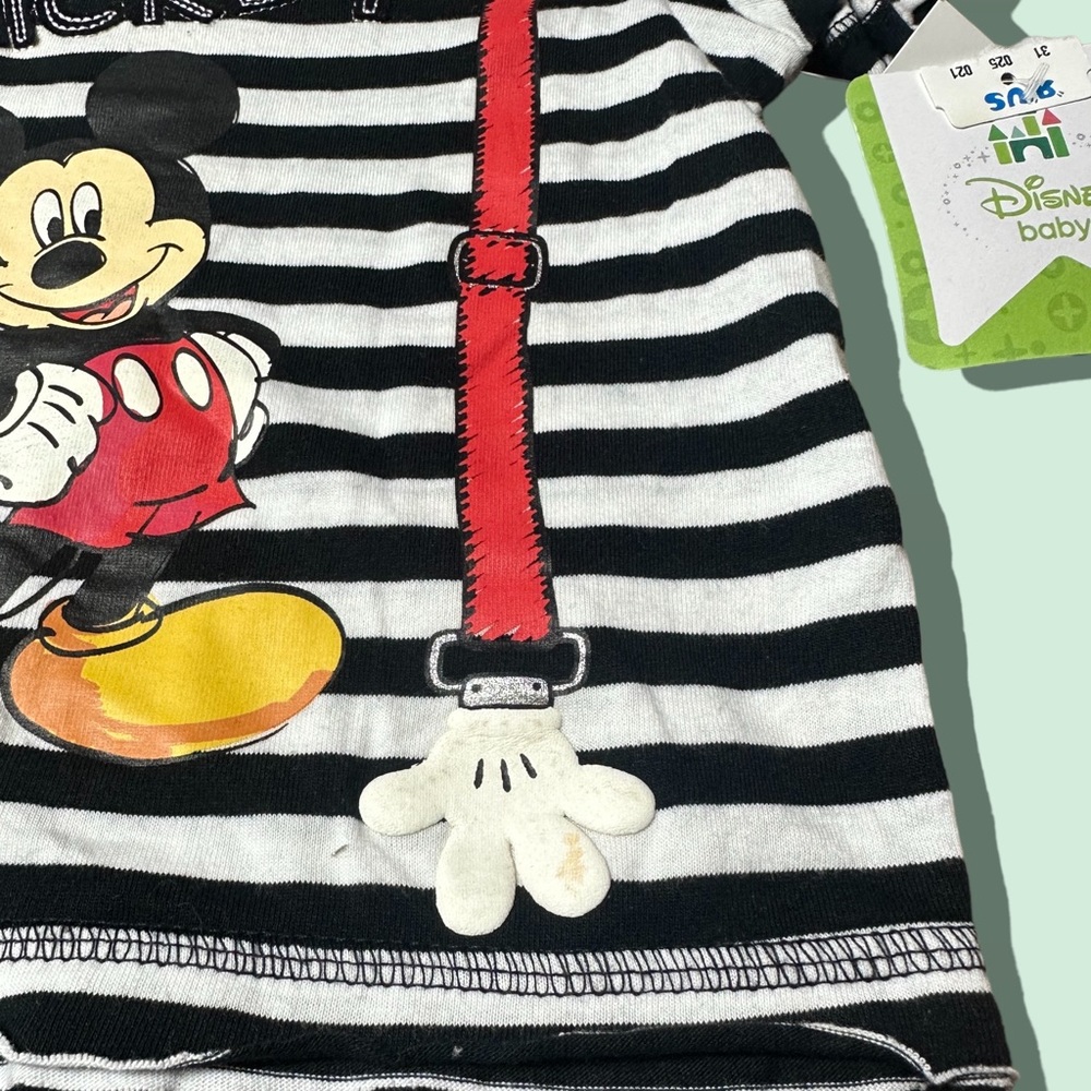 NWT Toys R Us Disney Baby Mickey Mouse Black And White Stripe Suspender S/S Tee - Picture 2 of 5